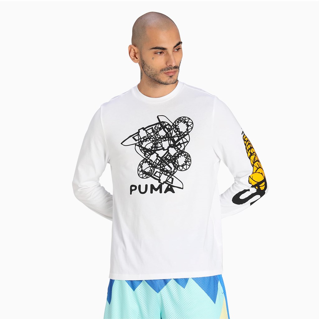 Puma 4th Quarter Long Sleeve Løpe Tskjorte Herre Hvite | 267RPJXCO