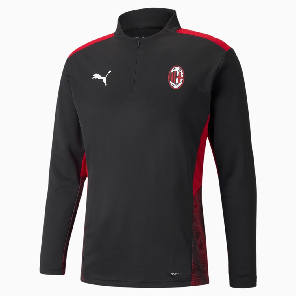 Puma AC Milan Trenings Quarter-Zip Soccer Løpe Tskjorte Herre Svarte Rød | 390QUHXZY