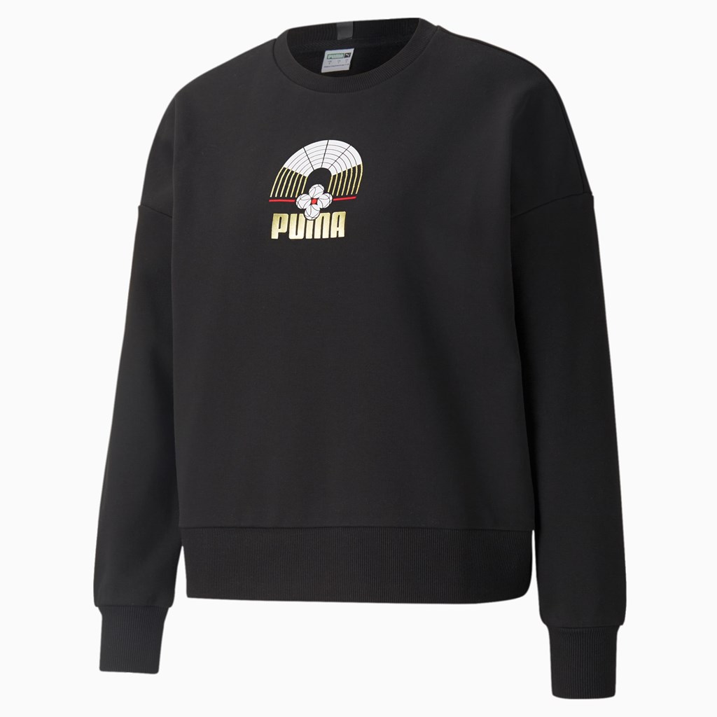 Puma AS Crew Neck Gensere Dame Svarte | XU9013546