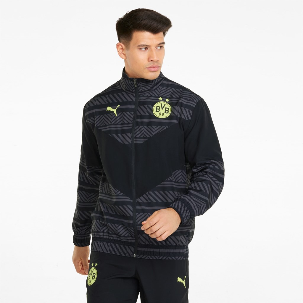 Puma BVB Prematch Soccer Jakke Herre Svarte Gul | 932ZOQCWX