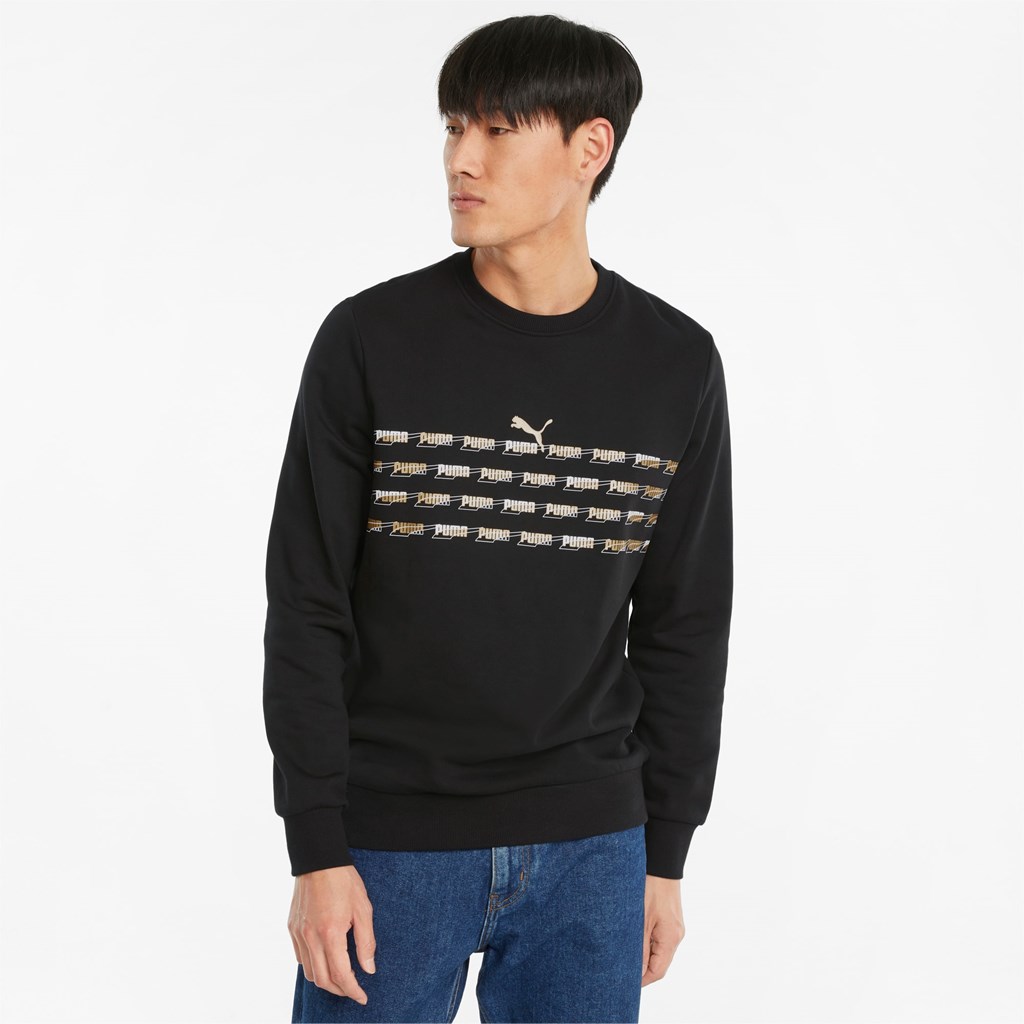 Puma CG Graphic French Terry Crew Neck Sweatshirt Herre Svarte Gull | HG4168270