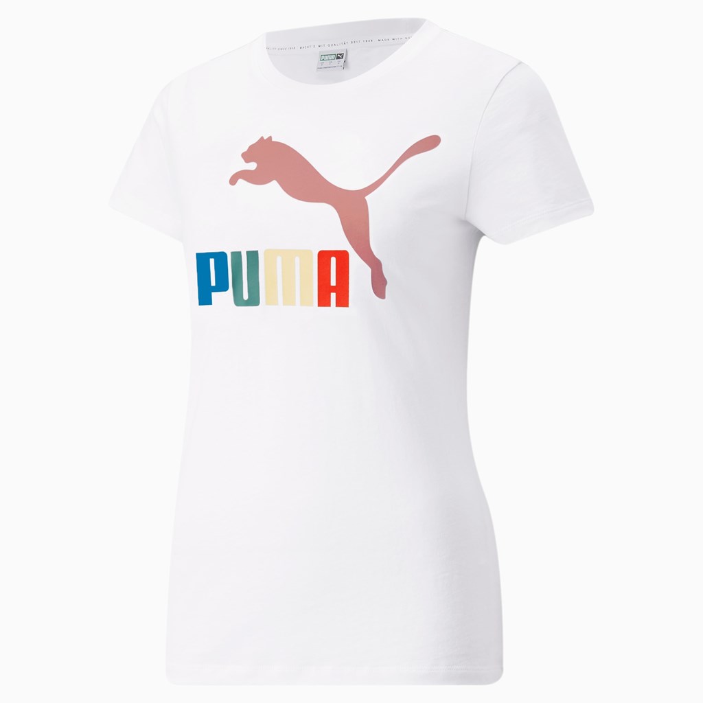 Puma Classics Logo Interest Løpe Tskjorte Dame Hvite | 729KLPCFQ