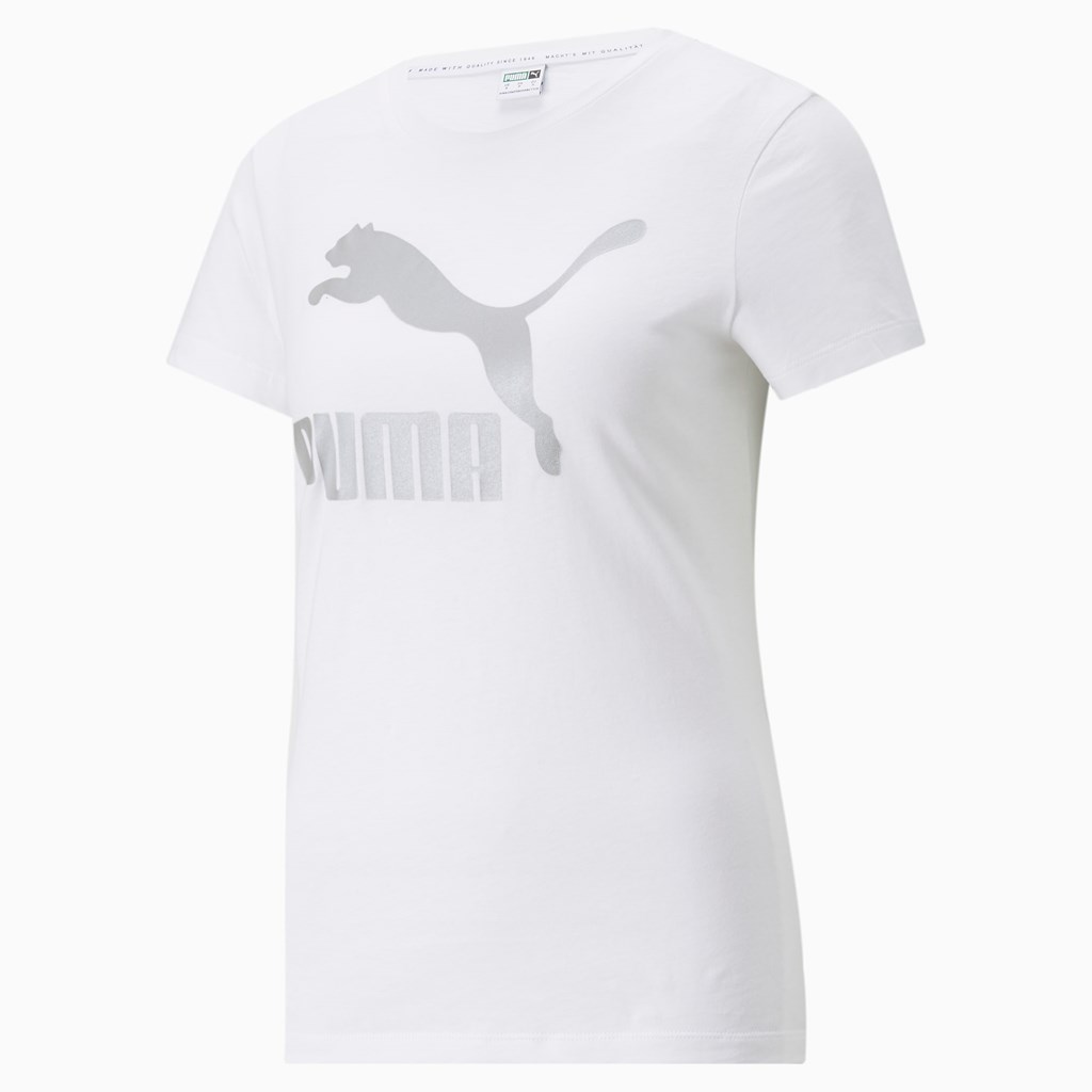 Puma Classics Logo Løpe Tskjorte Dame Hvite Sølv | 059SIGBRD