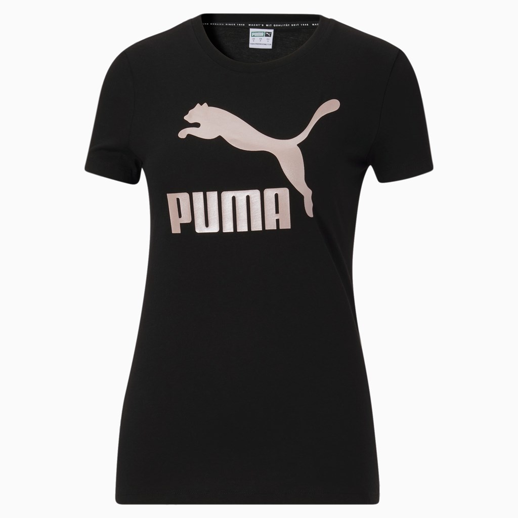 Puma Classics Logo Løpe Tskjorte Dame Svarte Rosa Gull | 208TSUYRA