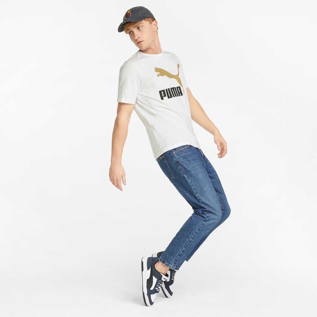 Puma Classics Logo Metallic Løpe Tskjorte Herre Hvite Gull | 480HPKFUG