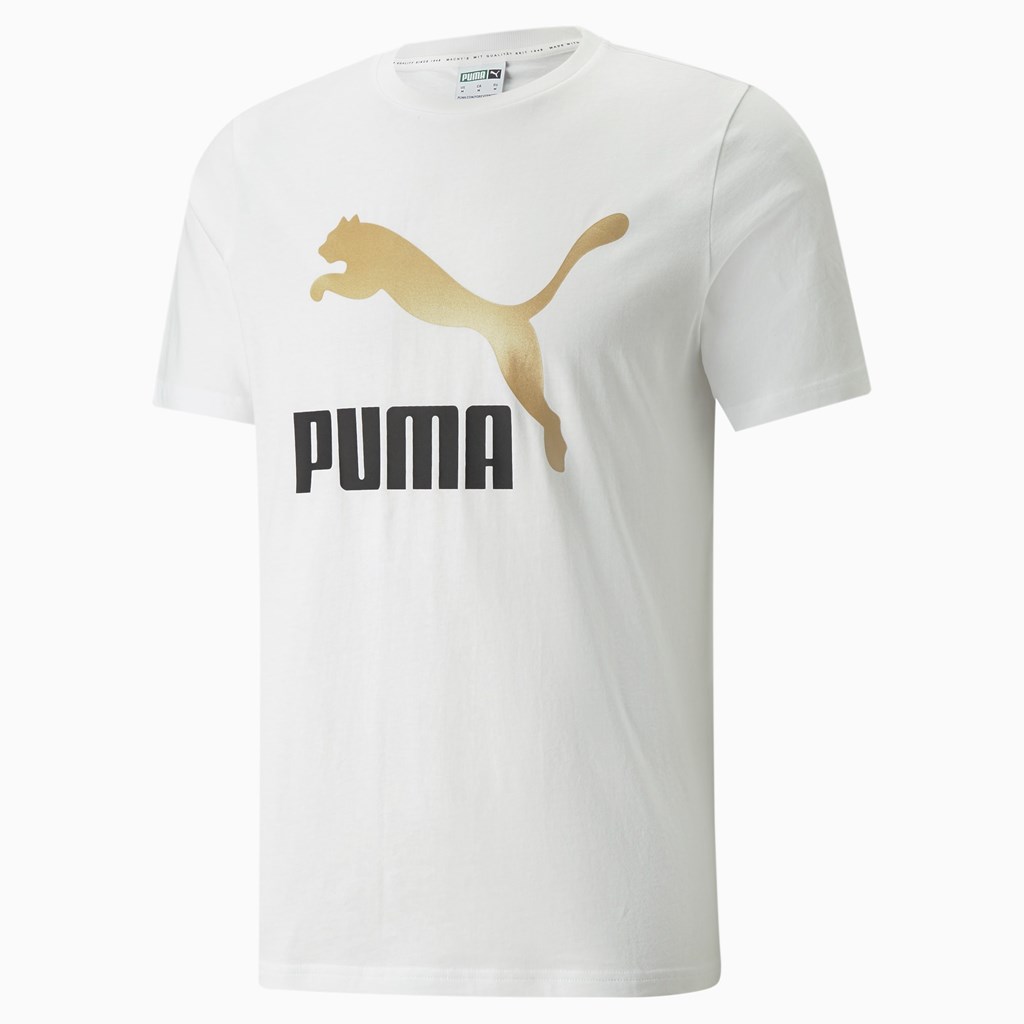 Puma Classics Logo Metallic Løpe Tskjorte Herre Hvite Gull | 480HPKFUG