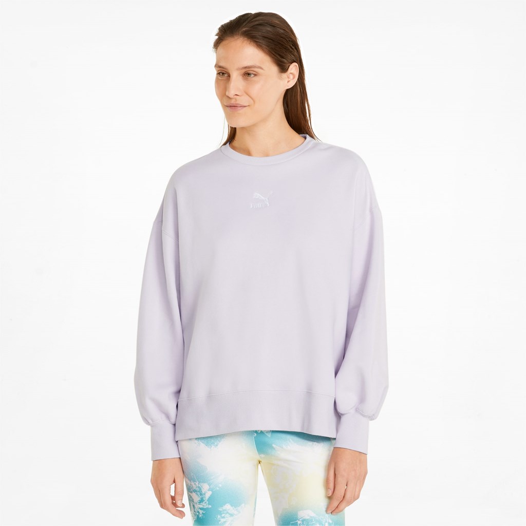 Puma Classics Oversized Crew Sweatshirt Dame Lavendel | WU0671249