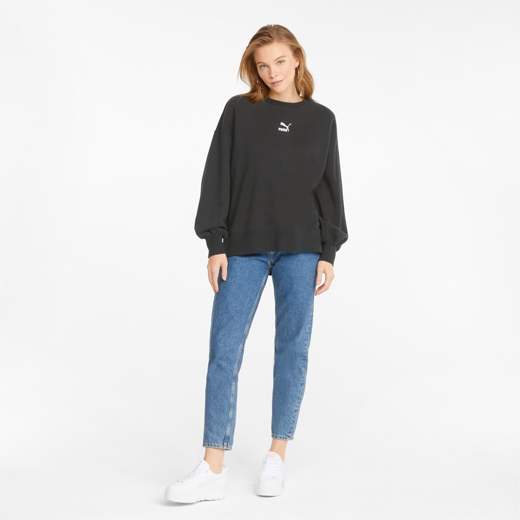 Puma Classics Oversized Crew Sweatshirt Dame Svarte | ZM0275814