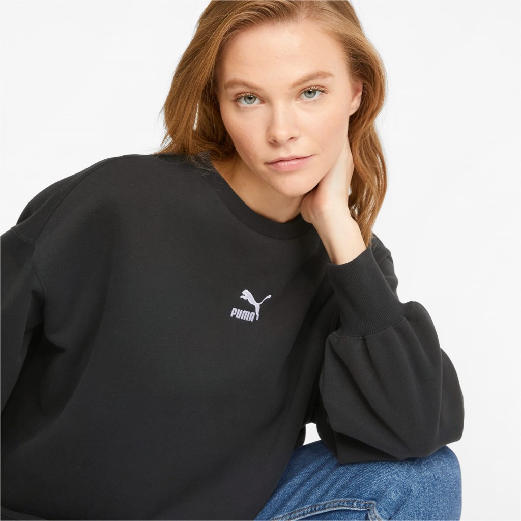 Puma Classics Oversized Crew Sweatshirt Dame Svarte | ZM0275814