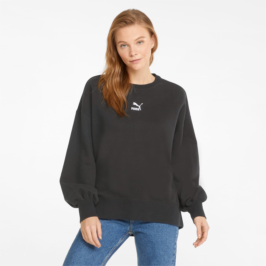 Puma Classics Oversized Crew Sweatshirt Dame Svarte | ZM0275814