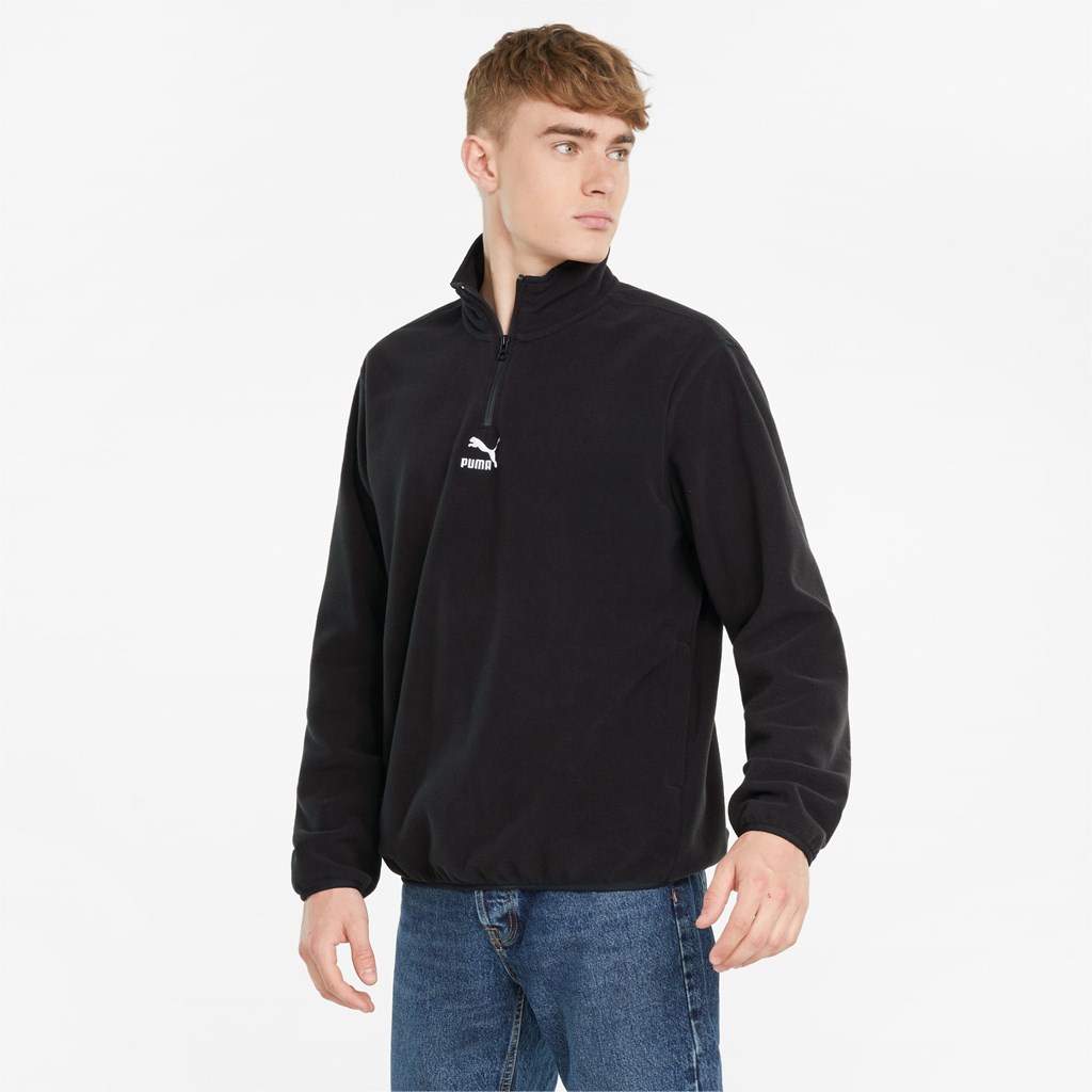 Puma Classics Polar Fleece Half-Zip Jakke Herre Svarte | 246OTWCUP