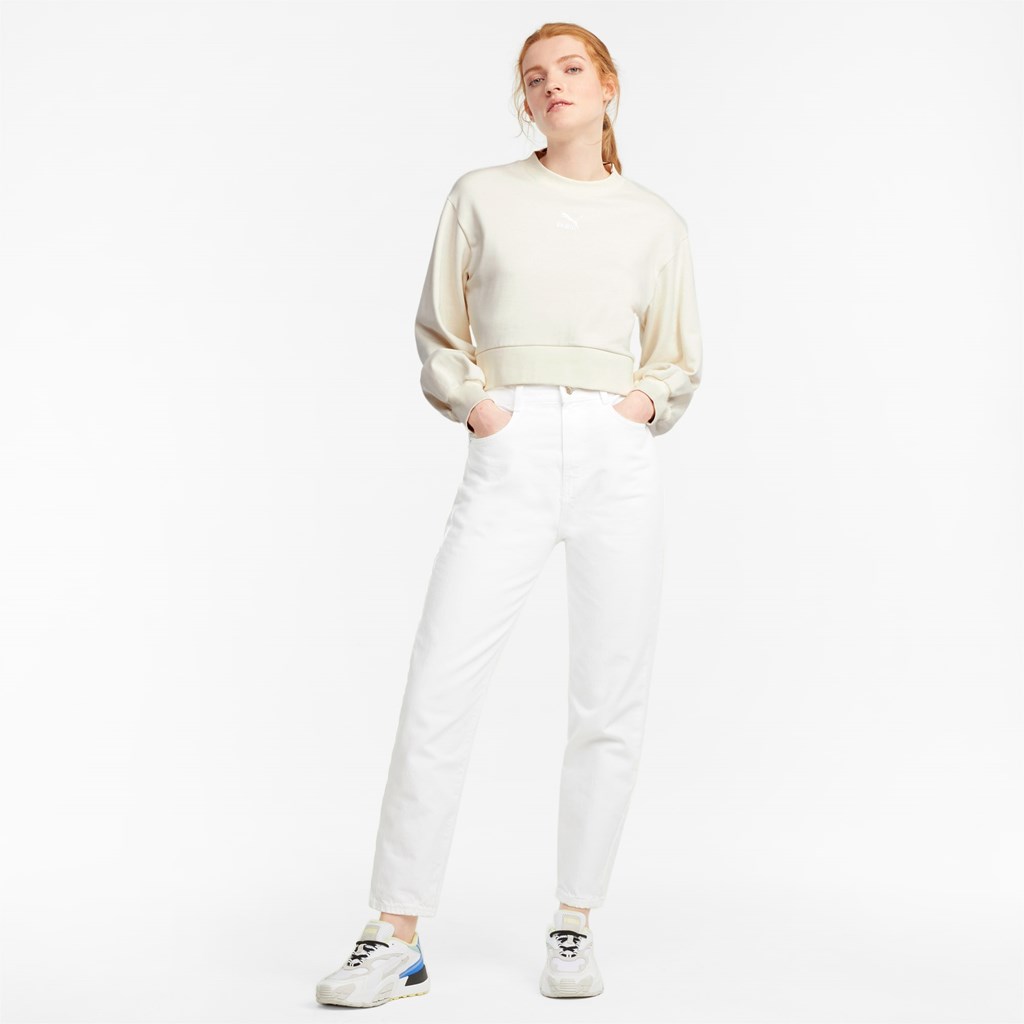 Puma Classics Puff Sleeve Crew Neck Sweatshirt Dame Ivory Glow | AM7401285