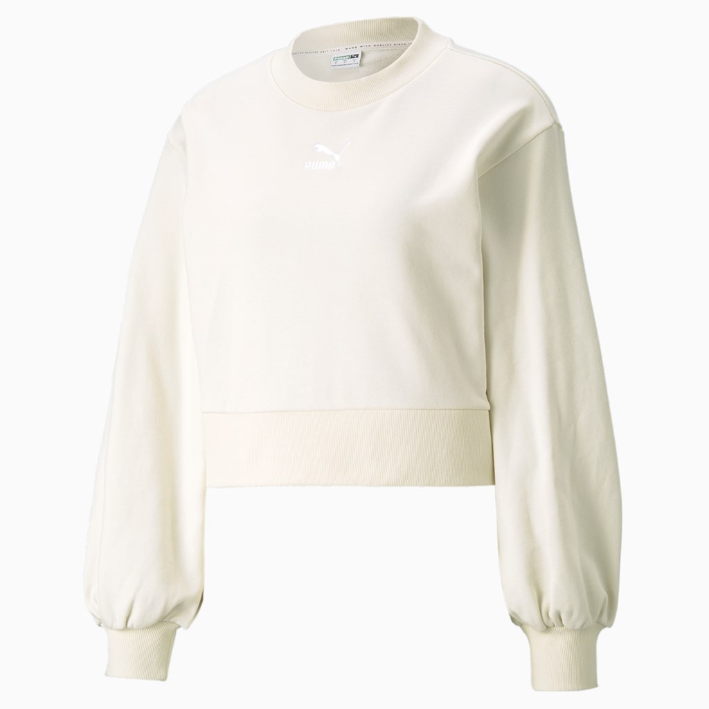 Puma Classics Puff Sleeve Crew Neck Sweatshirt Dame Ivory Glow | AM7401285