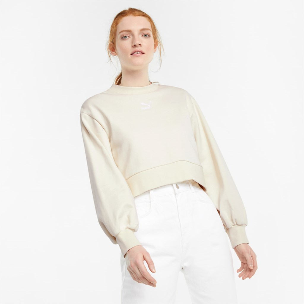 Puma Classics Puff Sleeve Crew Neck Sweatshirt Dame Ivory Glow | AM7401285