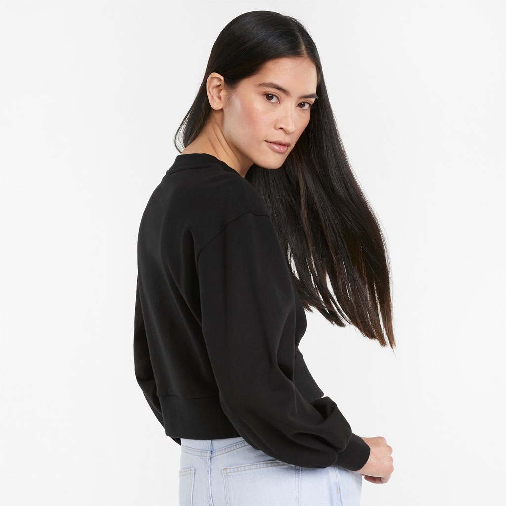 Puma Classics Puff Sleeve Crew Neck Sweatshirt Dame Svarte | KG8417209