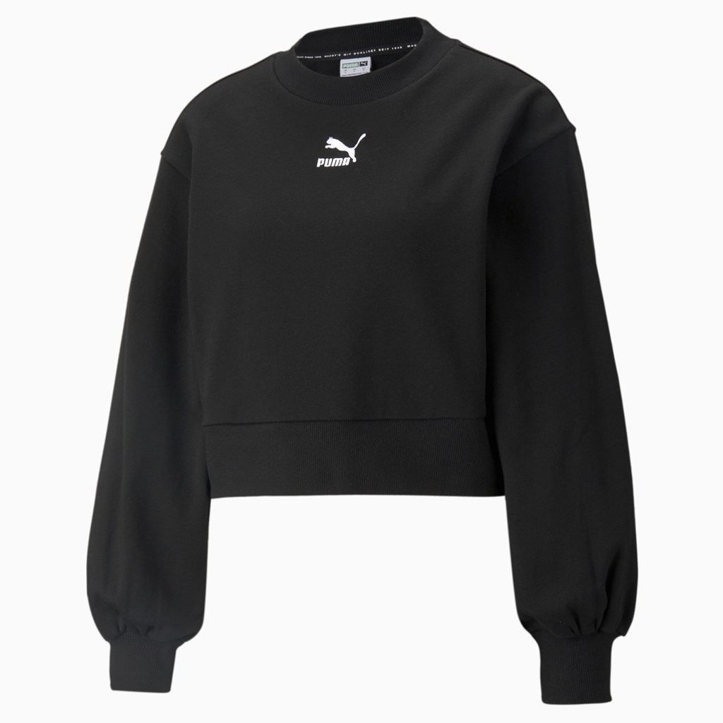 Puma Classics Puff Sleeve Crew Neck Sweatshirt Dame Svarte | KG8417209