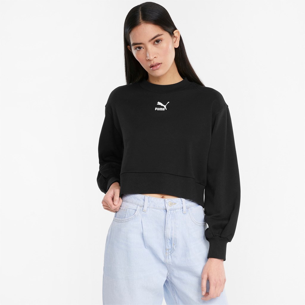 Puma Classics Puff Sleeve Crew Neck Sweatshirt Dame Svarte | KG8417209