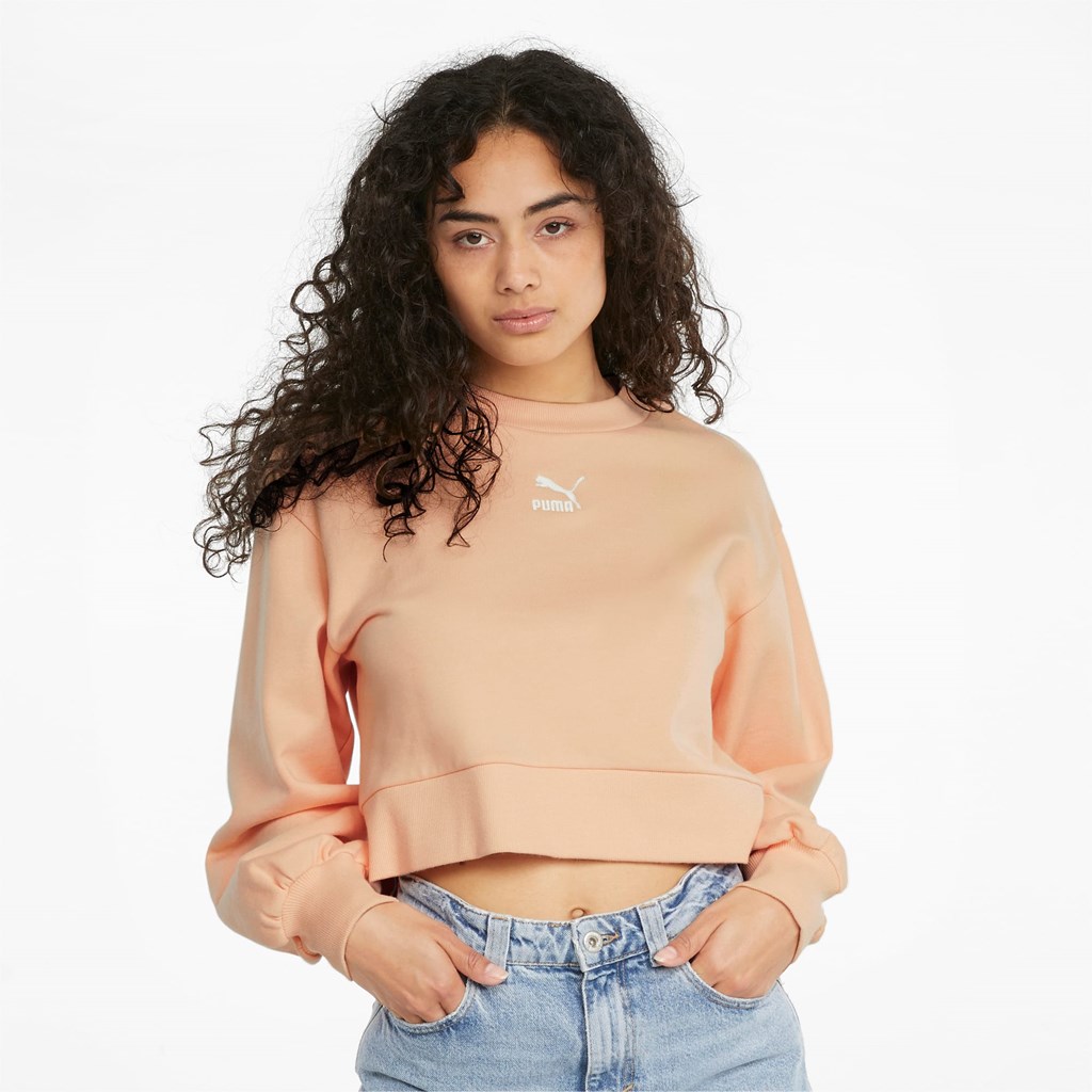 Puma Classics Puff Sleeve Crew Neck Sweatshirt Dame Peach Parfait | RQ9108624