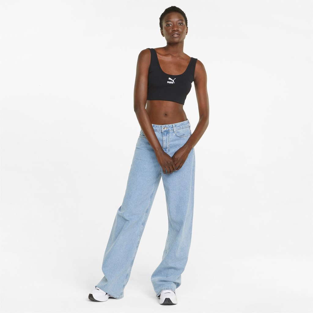 Puma Classics Ribbed Crop Topper Dame Svarte | GK2973815