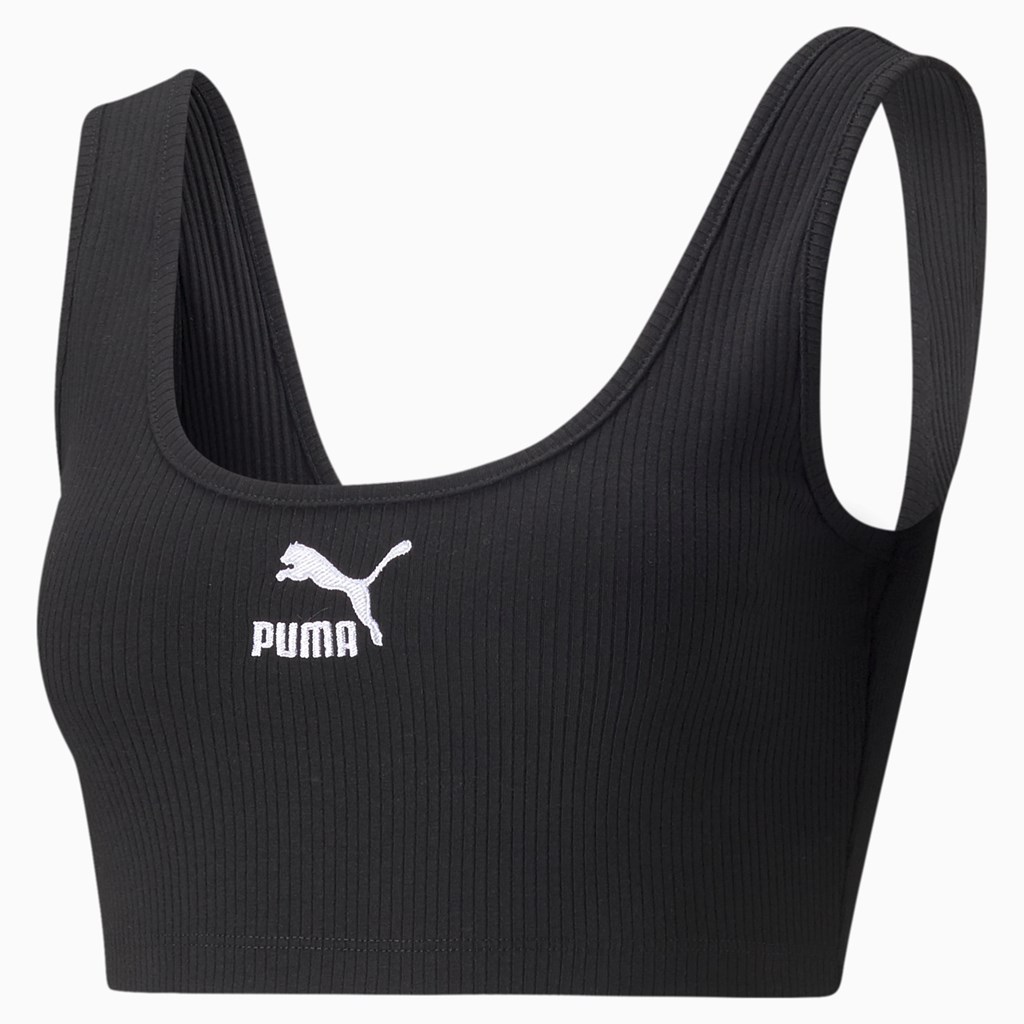 Puma Classics Ribbed Crop Topper Dame Svarte | GK2973815