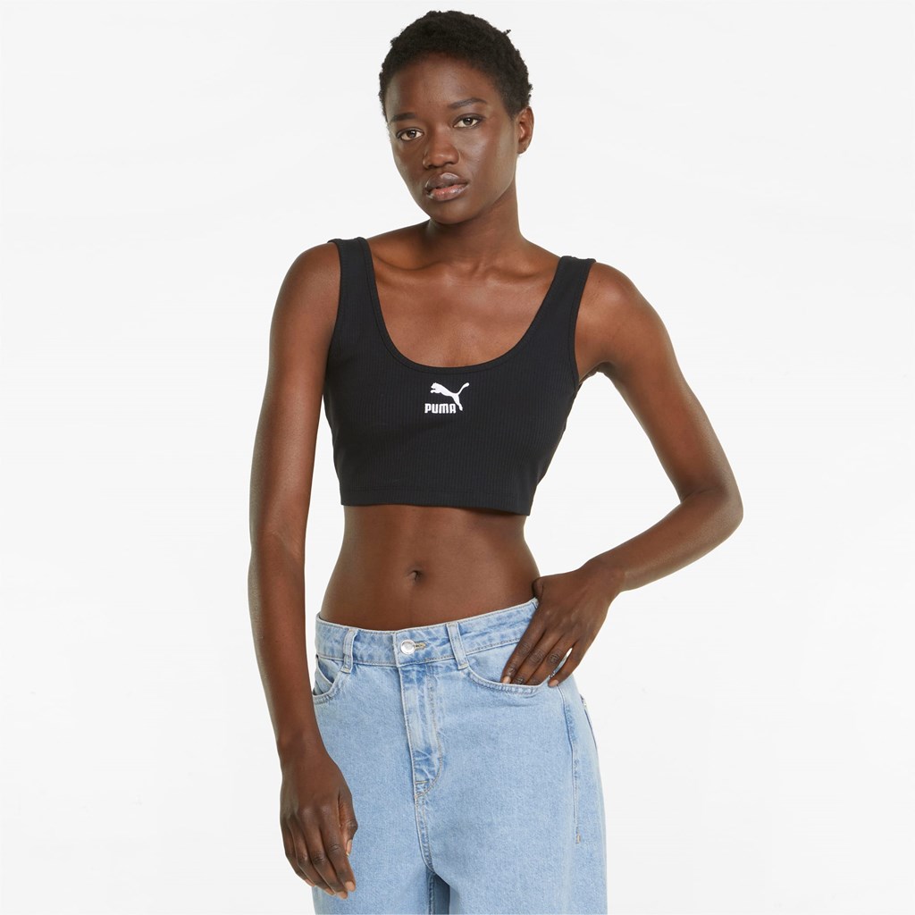 Puma Classics Ribbed Crop Topper Dame Svarte | GK2973815