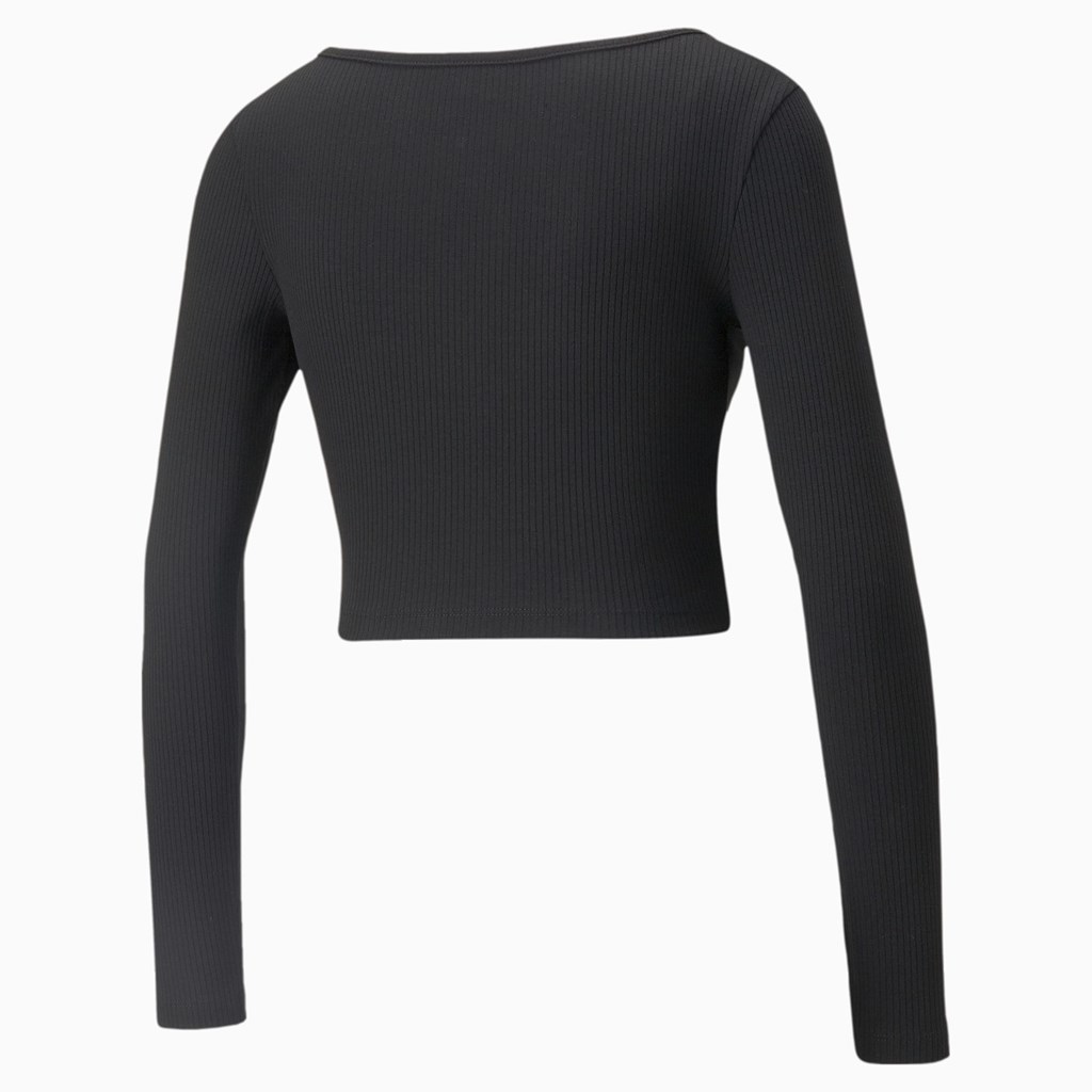 Puma Classics Ribbed Long Sleeve Løpe Tskjorte Dame Svarte | 571QICREV