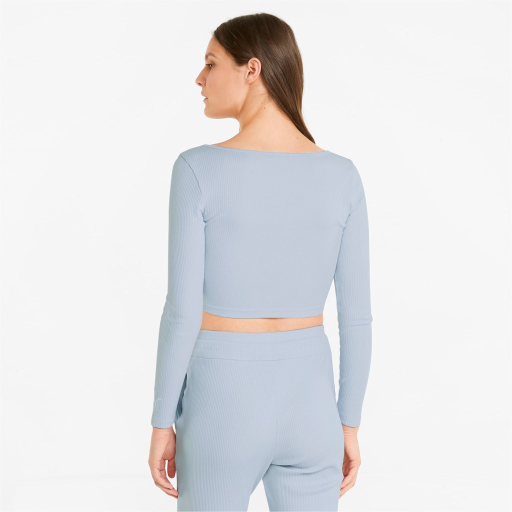 Puma Classics Ribbed Long Sleeve Løpe Tskjorte Dame Arctic Ice | 639DOFLAJ