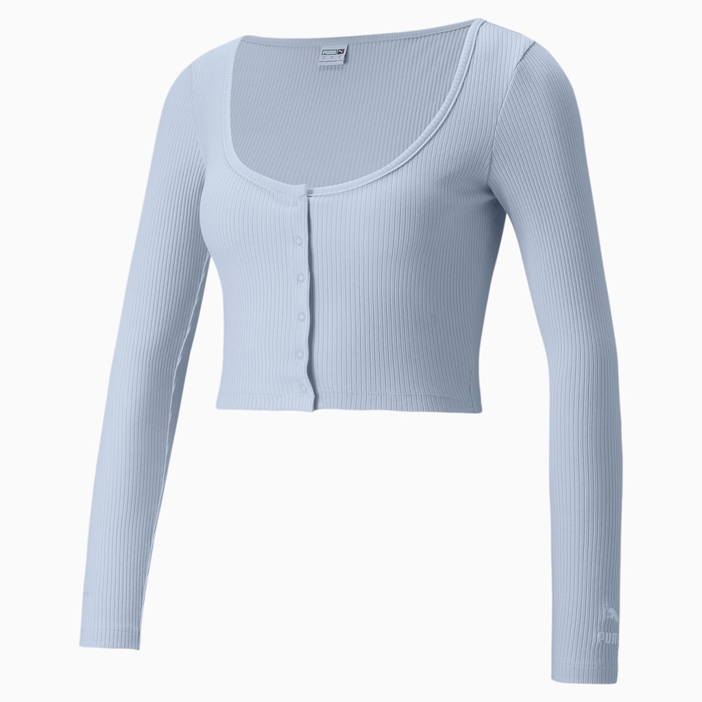 Puma Classics Ribbed Long Sleeve Løpe Tskjorte Dame Arctic Ice | 639DOFLAJ