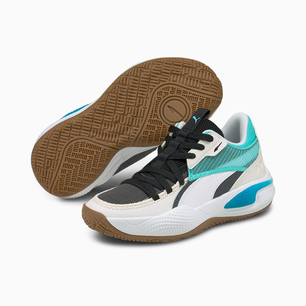 Puma Court Rider Summer Days Basketball Jr Basketsko Jente Ebony / Elektro Aqua | 745XEBRTO