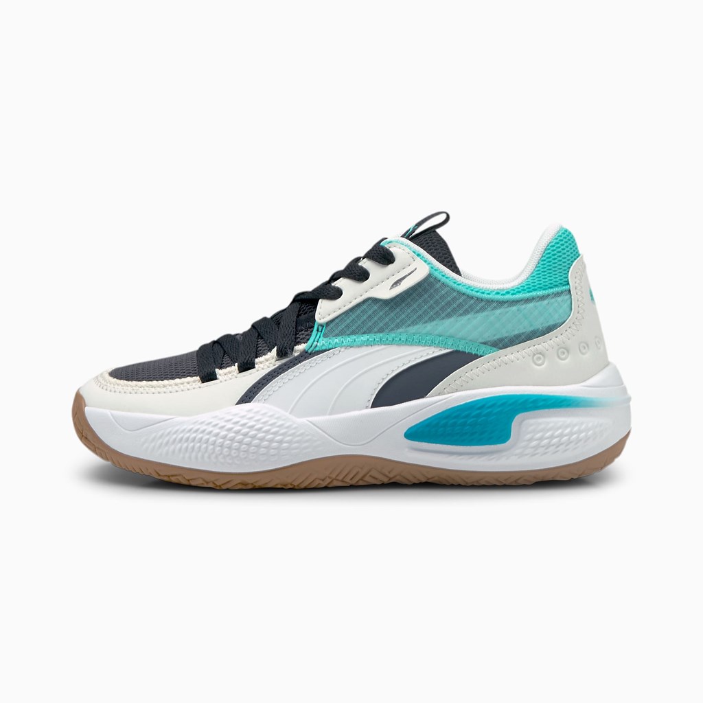 Puma Court Rider Summer Days Basketball Jr Basketsko Jente Ebony / Elektro Aqua | 745XEBRTO