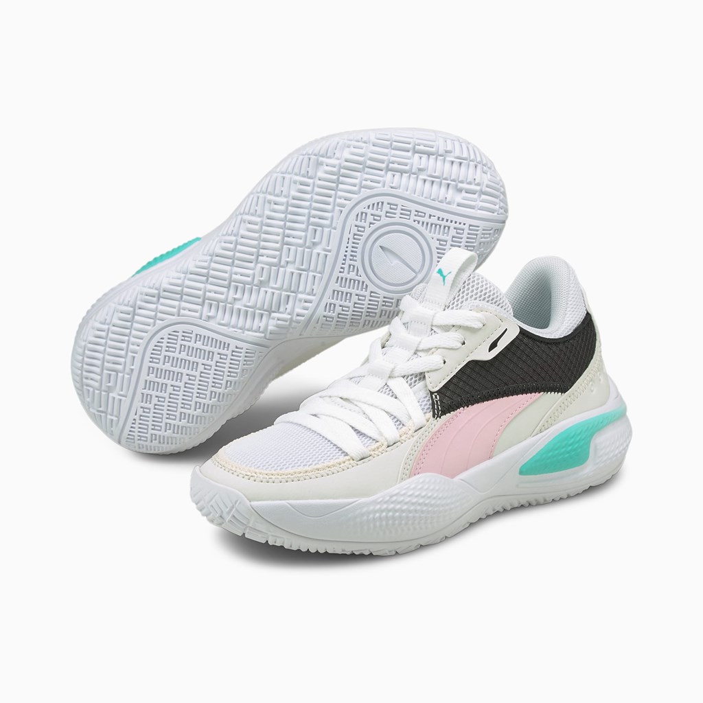 Puma Court Rider Summer Days Basketball Jr Basketsko Jente Hvite Rosa | 963ROASIB