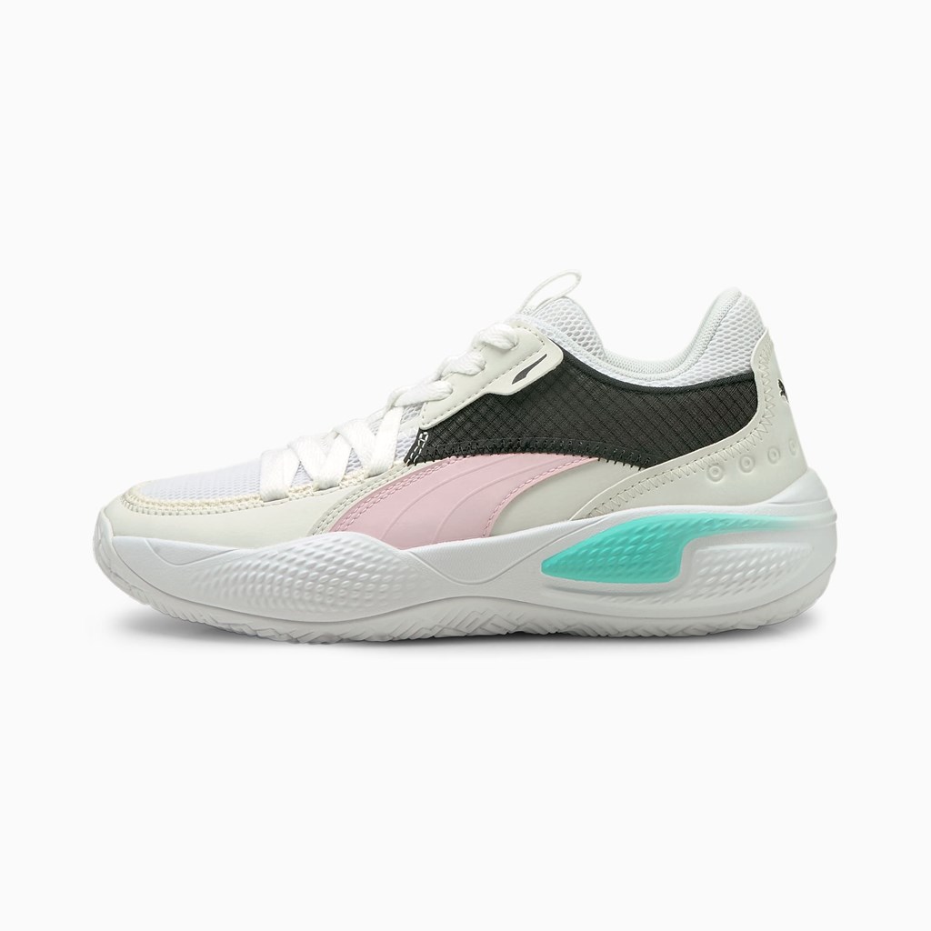 Puma Court Rider Summer Days Basketball Jr Basketsko Jente Hvite Rosa | 963ROASIB