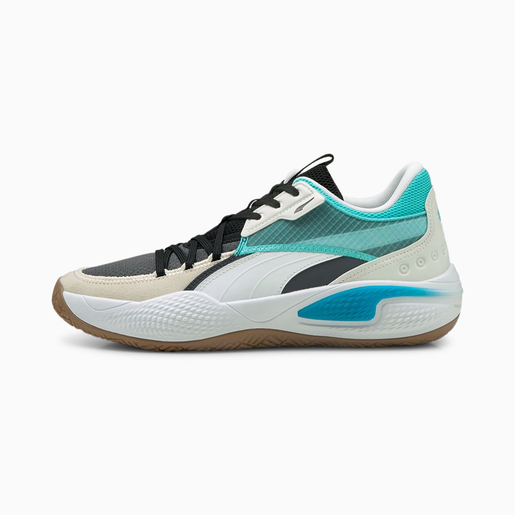 Puma Court Rider Summer Days Basketsko Dame Ebony / Elektro Aqua | 438YWEQXO