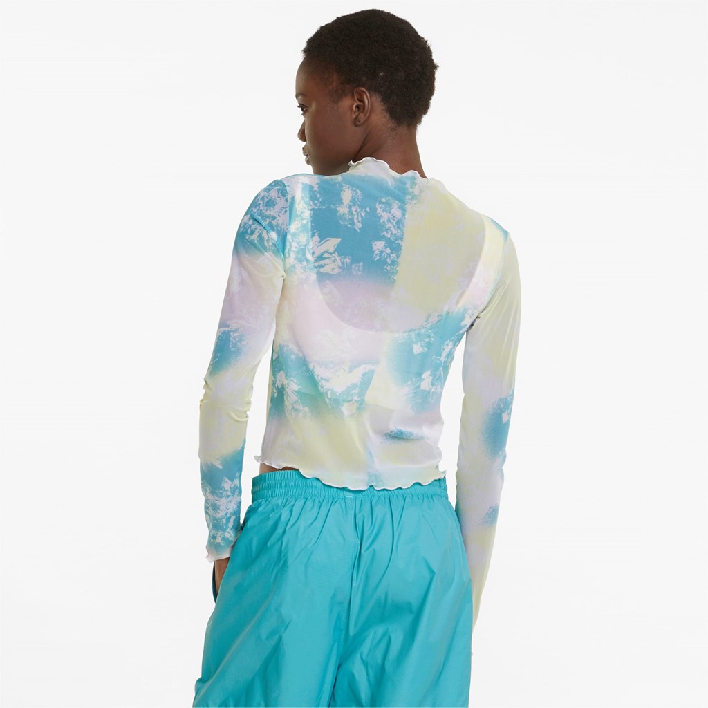 Puma Crystal Galaxy Printed Long Sleeve Fitted Løpe Tskjorte Dame Porcelain | 246RSBTPV