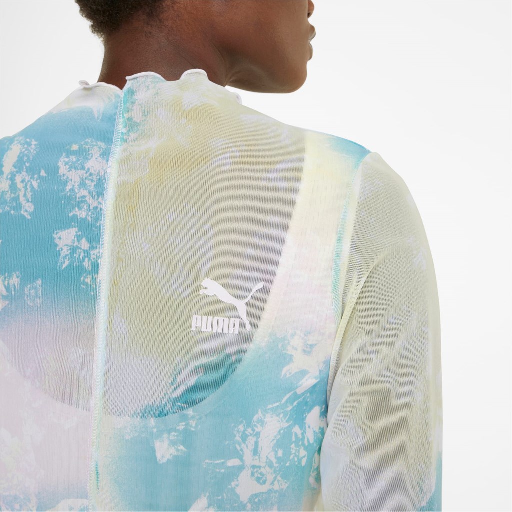 Puma Crystal Galaxy Printed Long Sleeve Fitted Løpe Tskjorte Dame Porcelain | 246RSBTPV