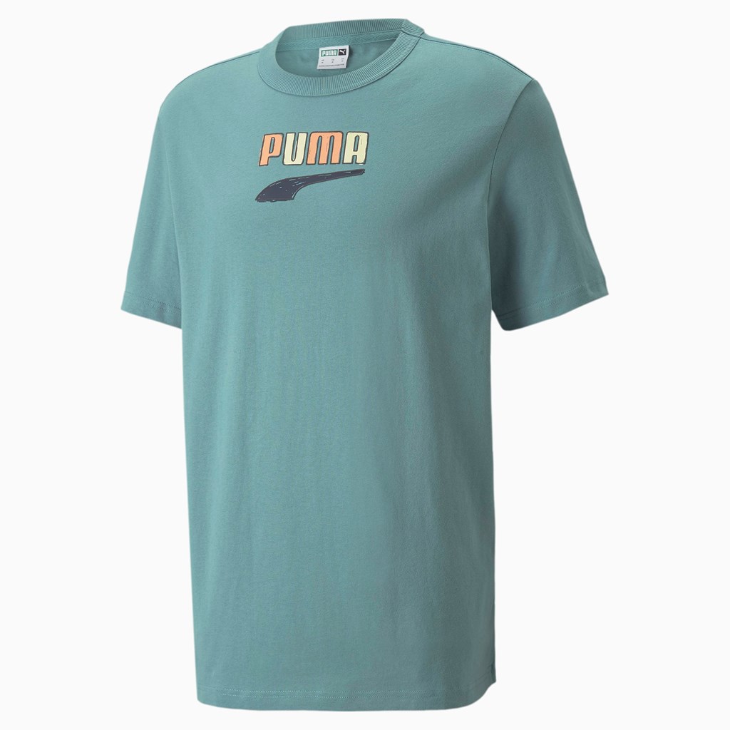 Puma Downtown Logo Crew Neck Løpe Tskjorte Herre Blå | 843ZGMAXW