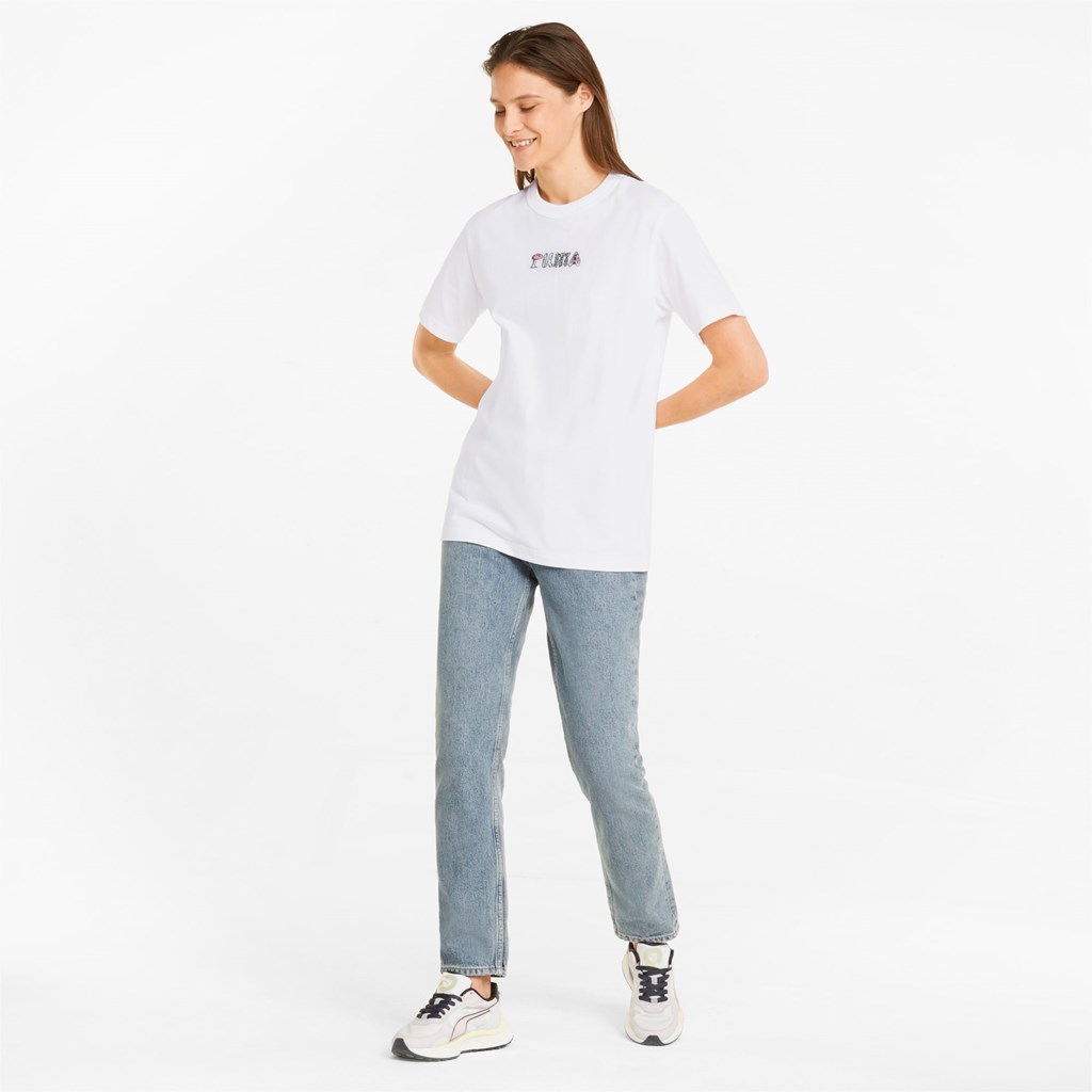 Puma Downtown Relaxed Graphic Løpe Tskjorte Dame Hvite | 610VSLNCB