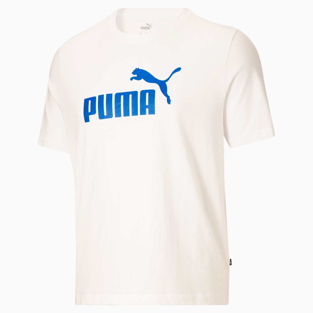 Puma Essentials Logo BT Løpe Tskjorte Herre Hvite Blå | 982OVWEYZ