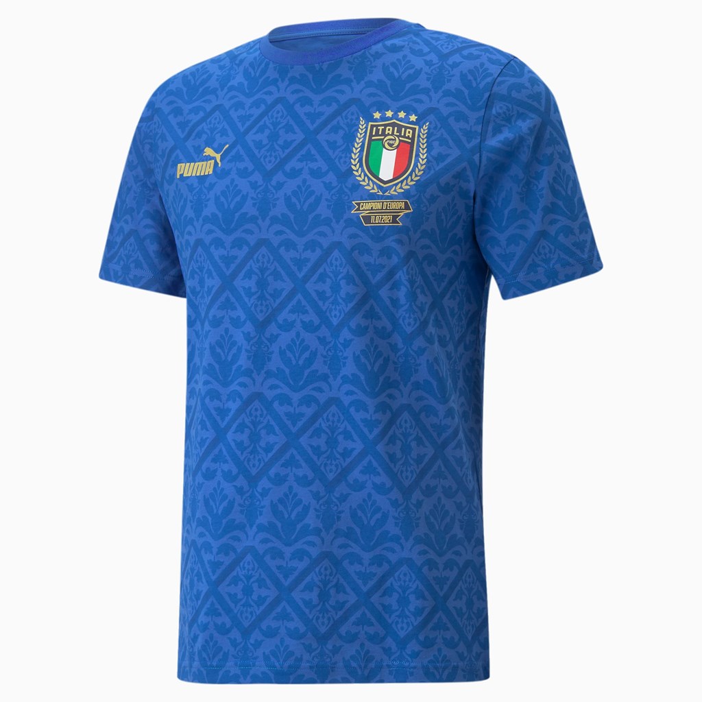 Puma FIGC Graphic Winner Soccer Løpe Tskjorte Herre Blå Blå | 240VREMKG