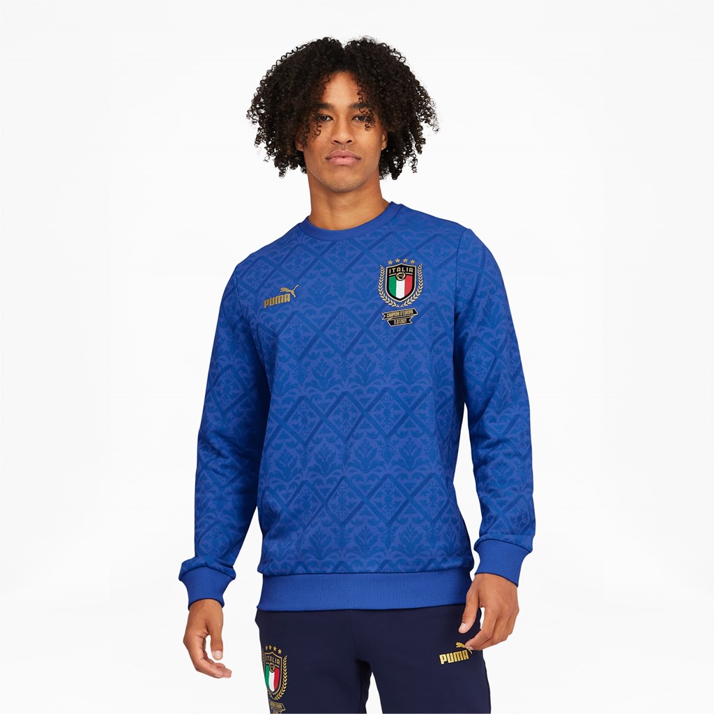 Puma FIGC Graphic Winner Soccer Sweatshirt Herre Blå Blå | LA9561472