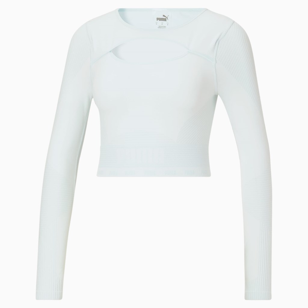 Puma FORMKNIT SEAMLESS Long Sleeve Trenings Løpe Tskjorte Dame Blå Hvite | 690BHKNUY