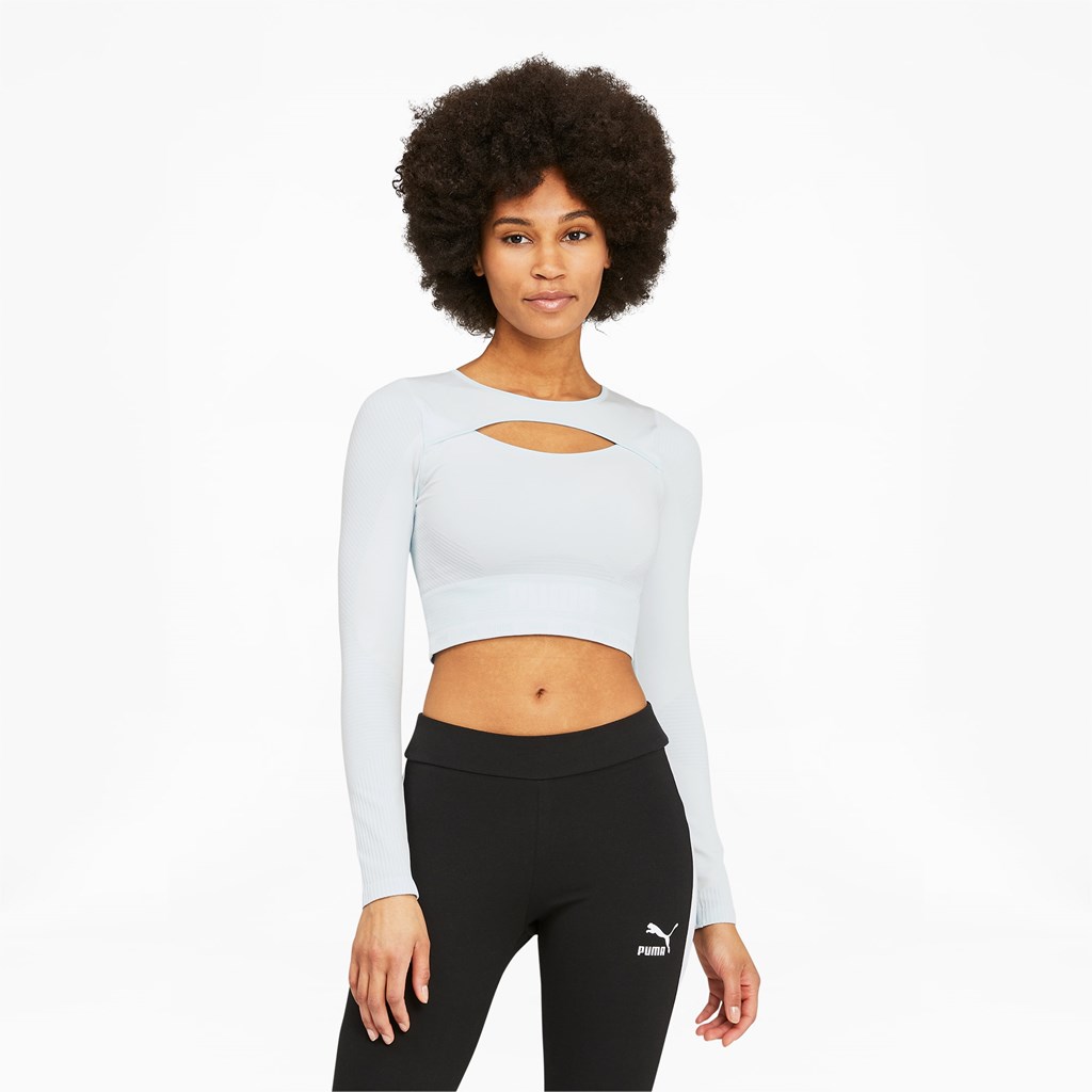 Puma FORMKNIT SEAMLESS Long Sleeve Trenings Løpe Tskjorte Dame Blå Hvite | 690BHKNUY