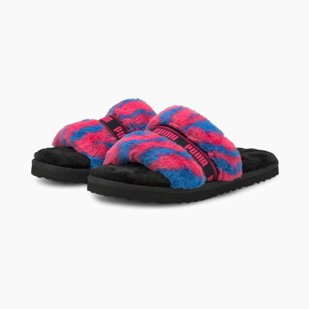 Puma Fluff Wild Badesandaler Dame Svarte Lilla Kongeblå | EL1384592