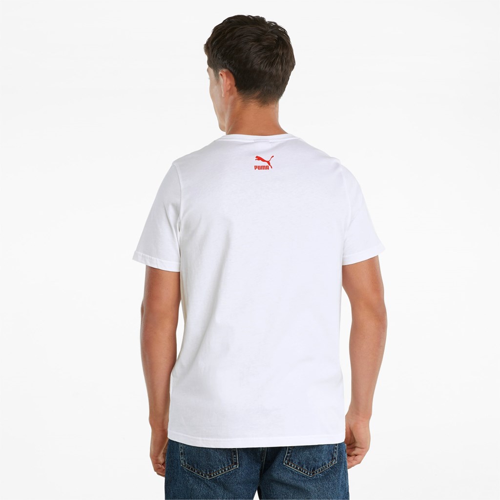 Puma Graphic Box Logo Play Løpe Tskjorte Herre Hvite | 278HMJGQO