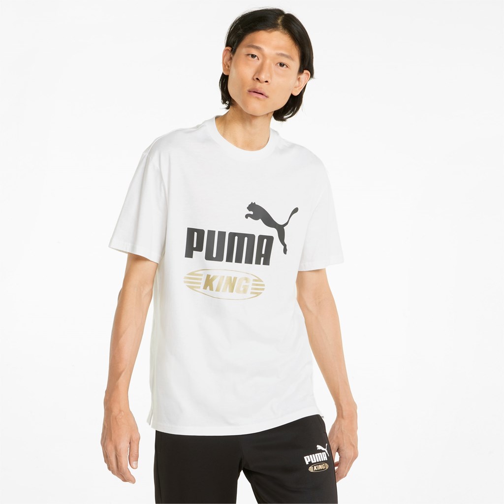 Puma King Logo Løpe Tskjorte Herre Hvite | 915KGWNIC