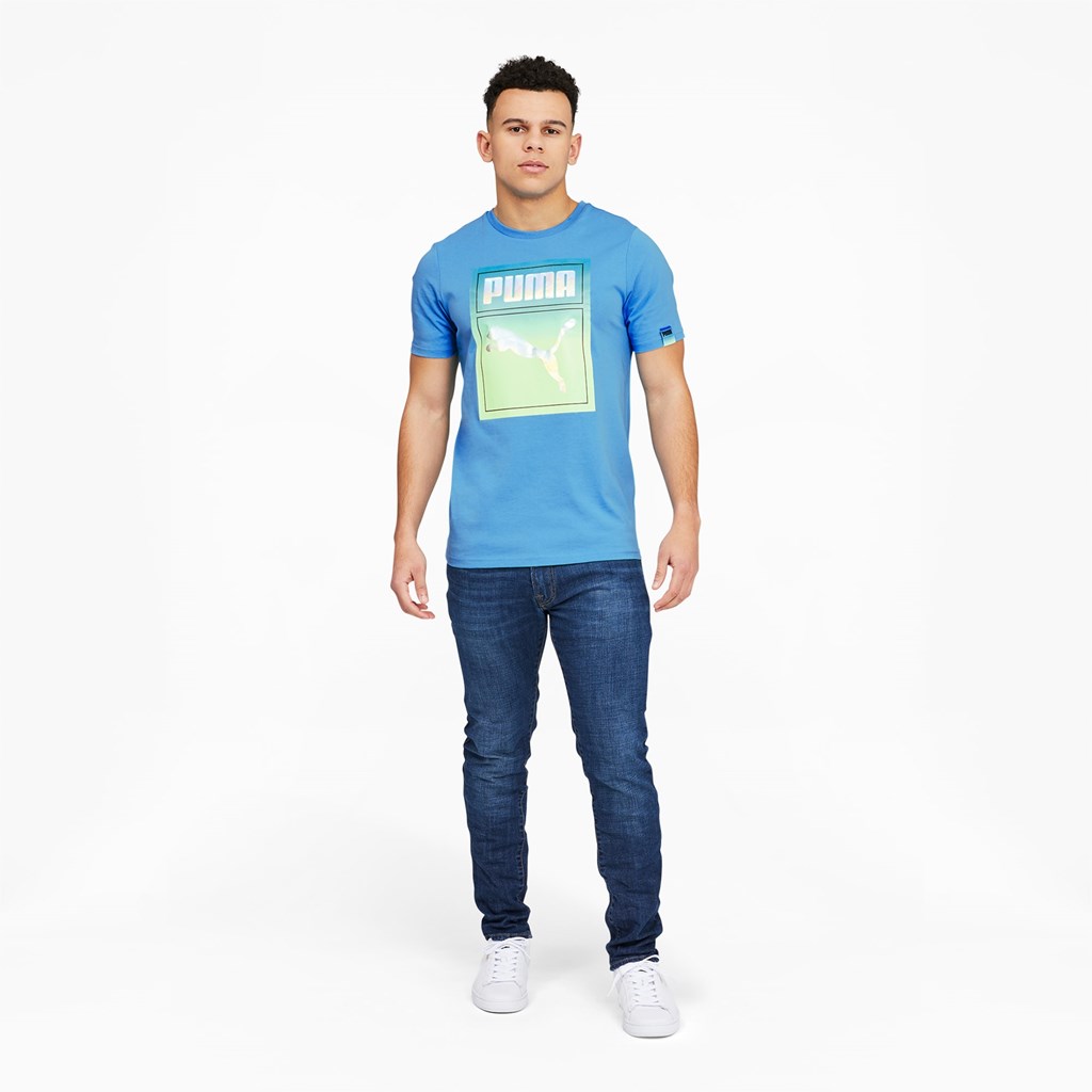 Puma Lightsense Box Logo Løpe Tskjorte Herre Bleu Azur | 235TPLMUX