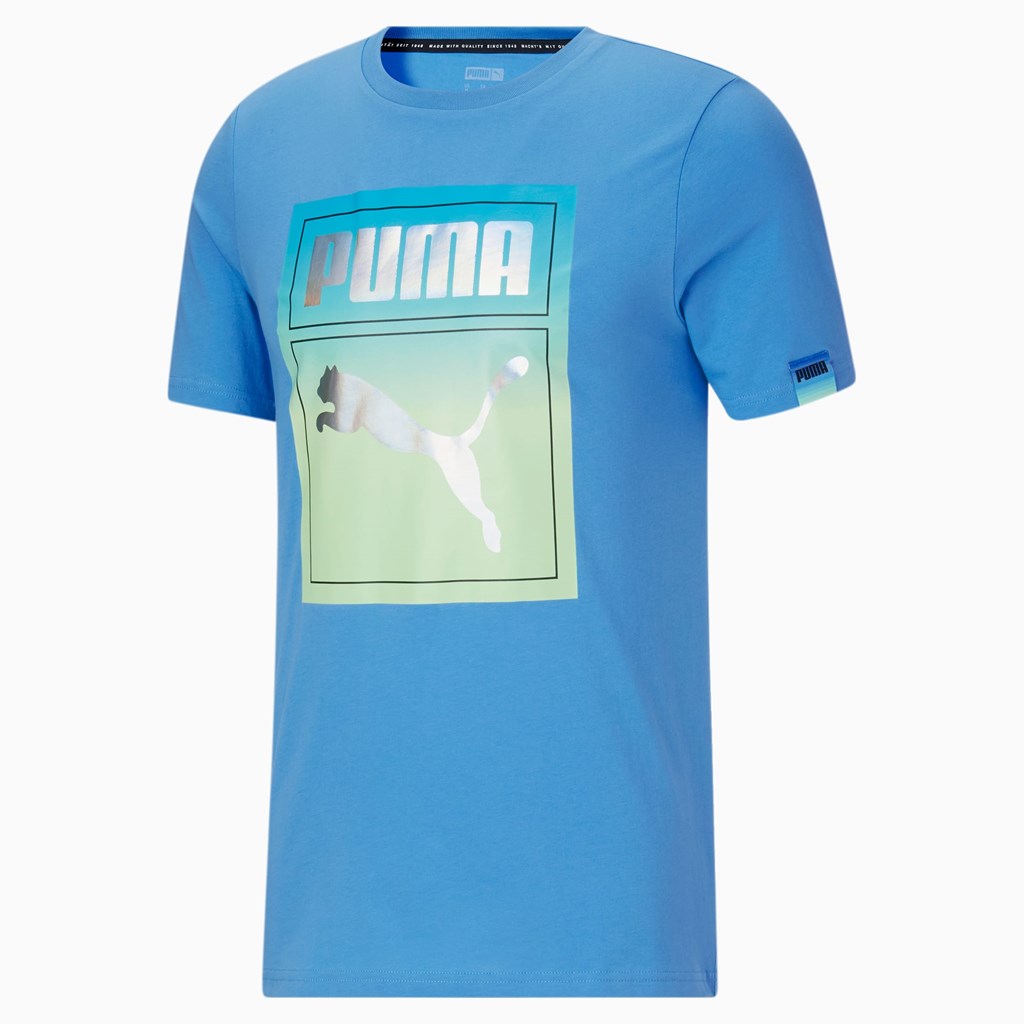 Puma Lightsense Box Logo Løpe Tskjorte Herre Bleu Azur | 235TPLMUX