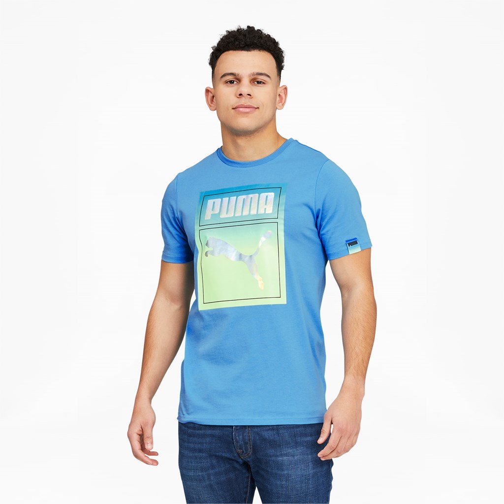 Puma Lightsense Box Logo Løpe Tskjorte Herre Bleu Azur | 235TPLMUX