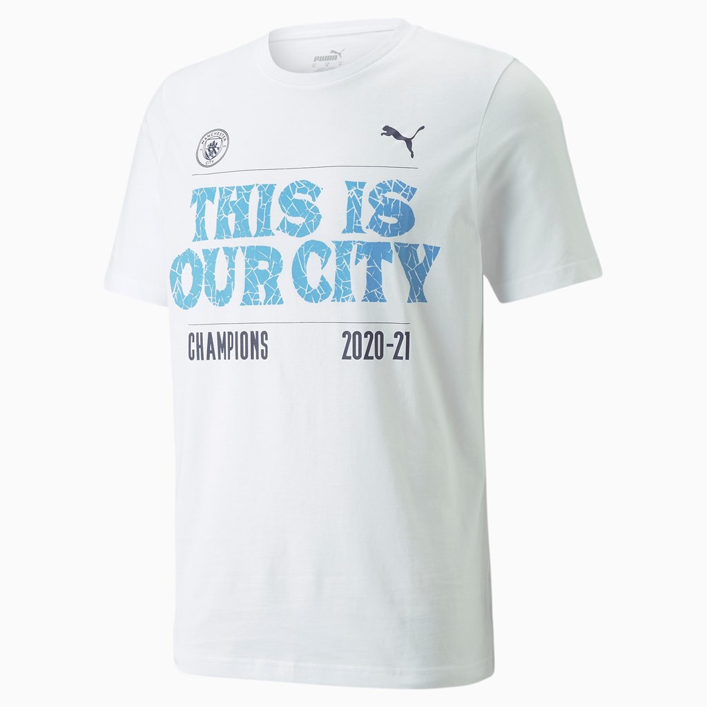 Puma Man City EPL Winners Soccer Løpe Tskjorte Herre Hvite | 625QDPKHM