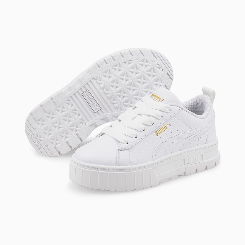 Puma Mayze Lær Little Joggesko Jente Hvite Gull | JX5286703